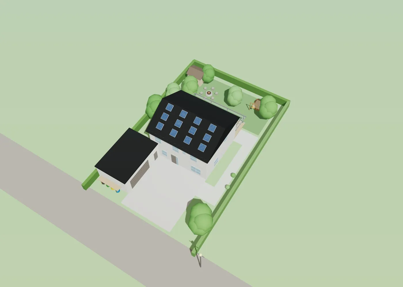 3D-Modell unseres Hauses auf dem Grundstück – klicken zum Erkunden